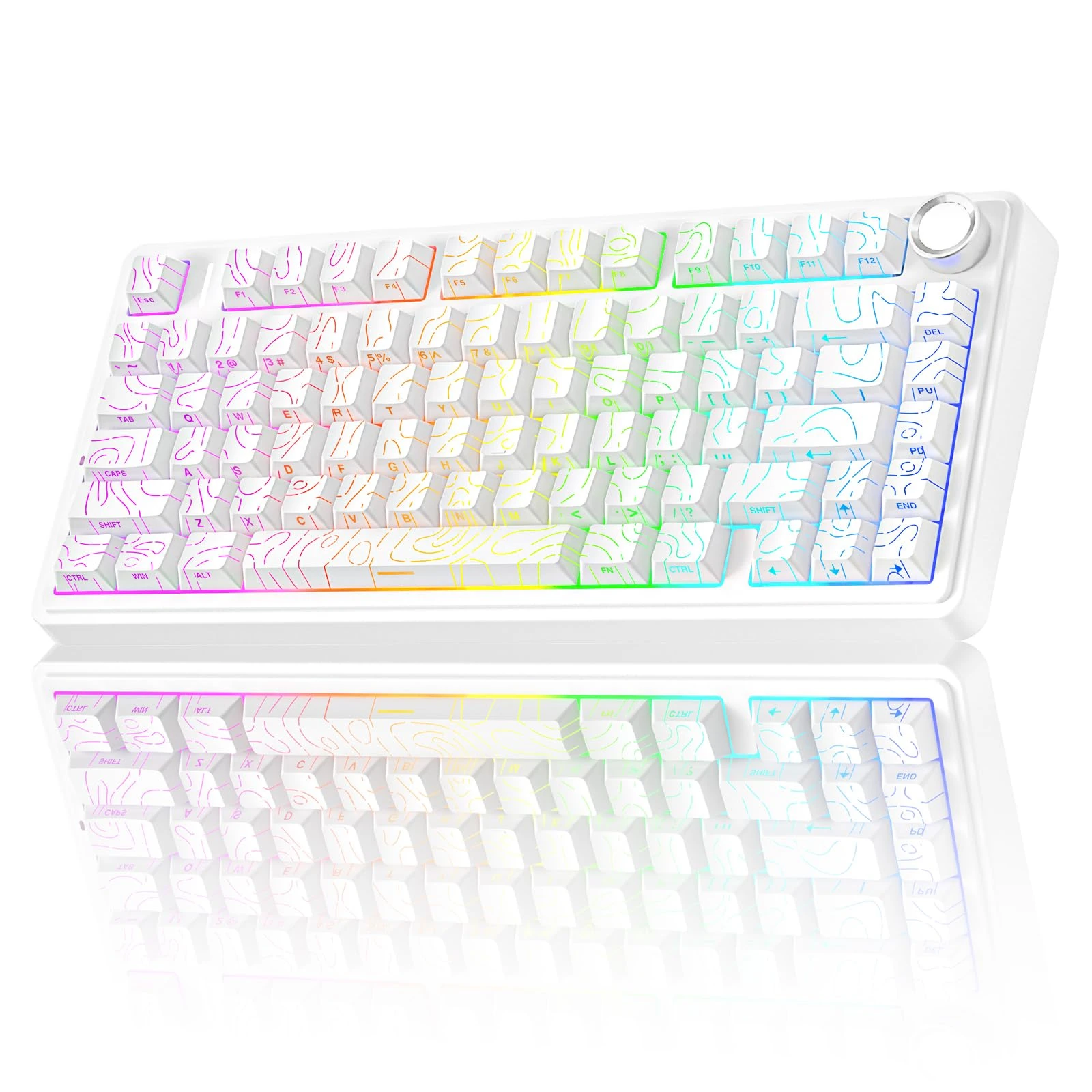 AULA F75 75% Wireless Mechanical Keyboard,2.4Ghz/Type-C/BT5.0 Gaming Keyboards,Advanced Structure,Side Engraved,RGB Backlight,Hot Swappable Custom Keyboard for PC/Mac (White)