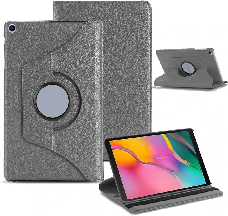 World biz Case for Samsung Galaxy Tab A 10.1 Inch 2019 (SM-T510/T515/T517) PU Leather Smart 360 Rotating Flip Stand Cover, Auto Wake/Sleep Tab T515 T510 Tablet Case (Grey)