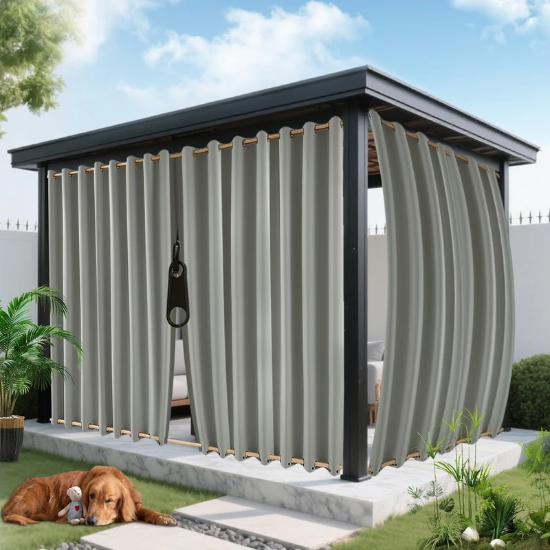 ROFASVCO Outdoor Curtains for Patio Waterproof, Zipper Design 2 Panels Privacy Weatherproof Blackout Curtain Top & Bottom Grommet Outside Drapes for Porch Gazebo Pergola (54 x 108 inch, Grey)