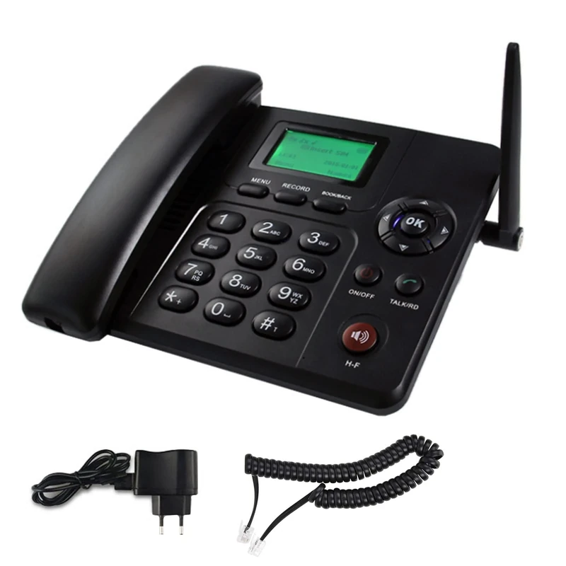 Wireless Band GSM Desk Phone with SIM Card Slot, Hands-free, SMS, Radio Functions, Redial & Pause - Desktop Style Telephone for Home Use, Black