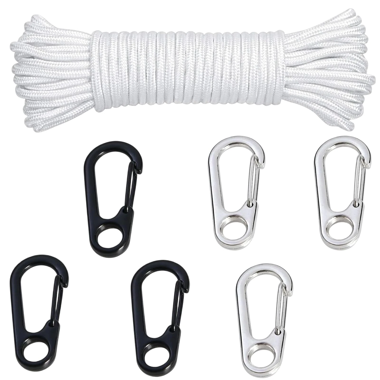 Flag Pole Rope, 16m Flagpole Rope with 6 Flag Clips, Durable Flag Pole Accessories for Home, School, Government, and Commercial Events, Black and White Flag Clips Included