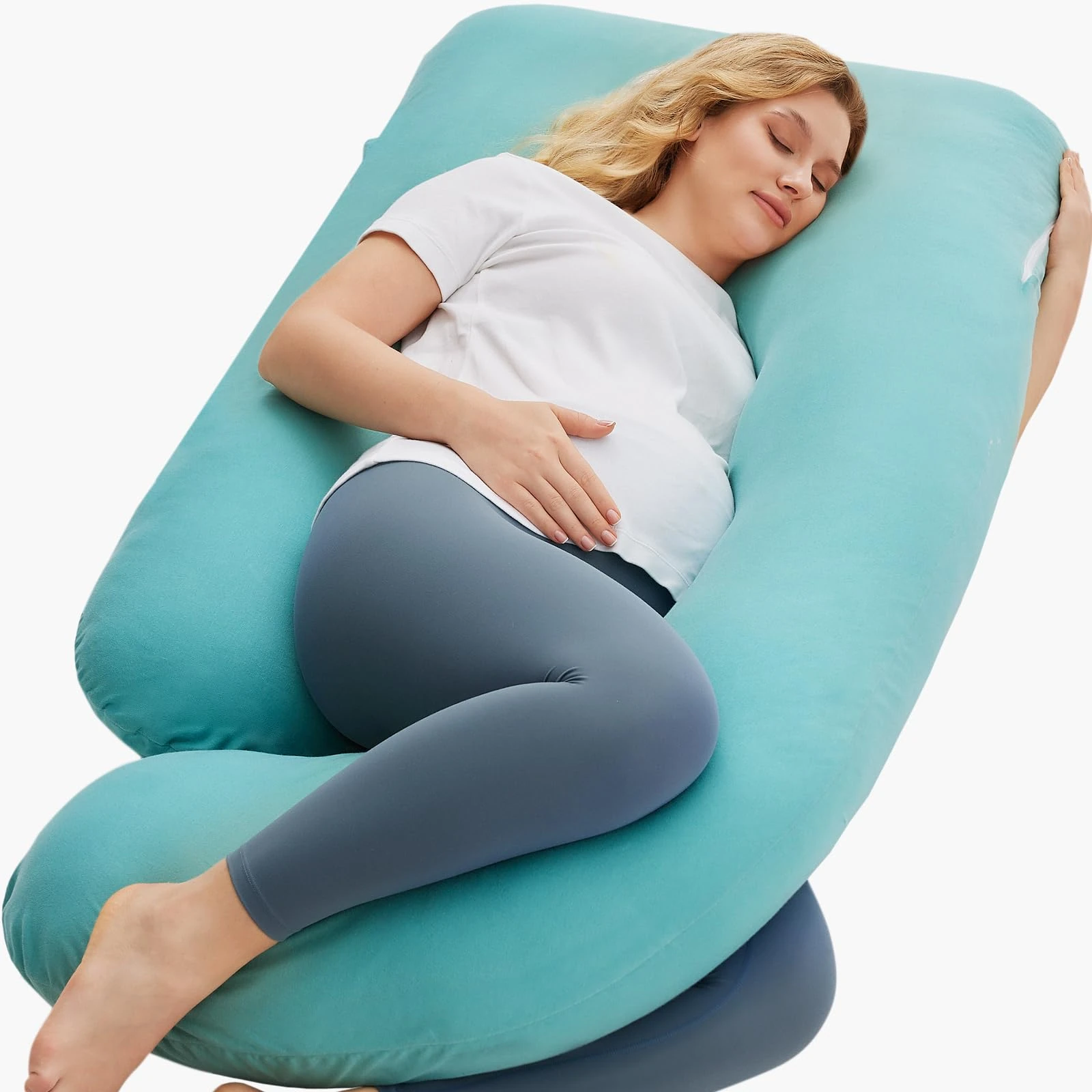 momcozy U Shaped Pregnancy Pillows with Cotton Removable Cover, 57 Inch Full Body Pillow Maternity Support, Must Have for Pregnant Women, Green