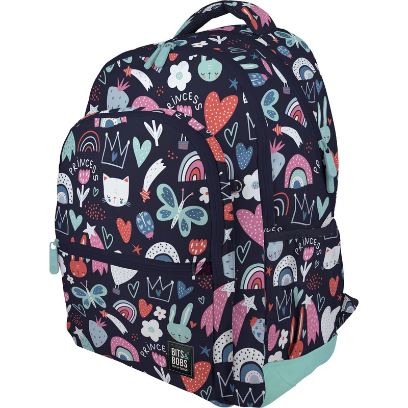 Grafoplás - Ergonomic School Backpack, 33 x 46 x 22.5 cm, Padded Back and Handles, 3 Compartments, Special Portable Zone, Adaptable to Trolley, Rubber Model, Princess Design, Bits&Bobs Collection