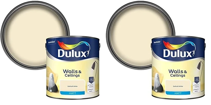 Dulux Matt Emulsion Paint For Walls And Ceilings - Daffodil White 2.5 Litres (Pack of 2)