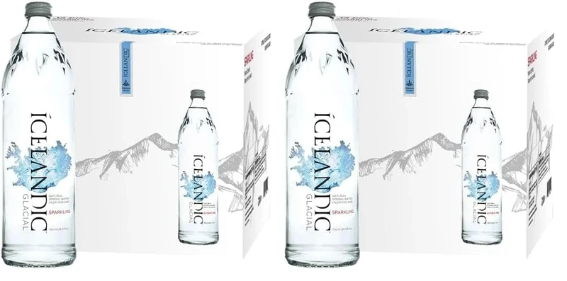 Icelandic Glacial Premium Sparkling Water 750ml Glass Bottles x 12 Per Pack – Alkaline/Low PH, Recycled Packaging, BPA Free, Carbon Neutral from Icelandic Spring. Low TDS and Mineral Content.