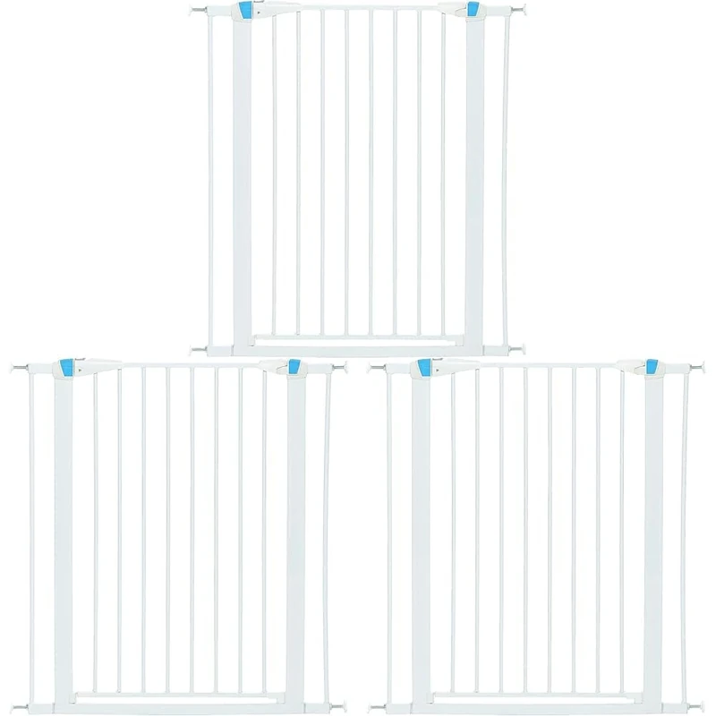 Pet Gate, 39 Inch High Walk-thru Steel Pet Gate by 29 Inch to 38 Inch Wide in Soft White w/Glow Frame, X-Tall (Pack of 3)