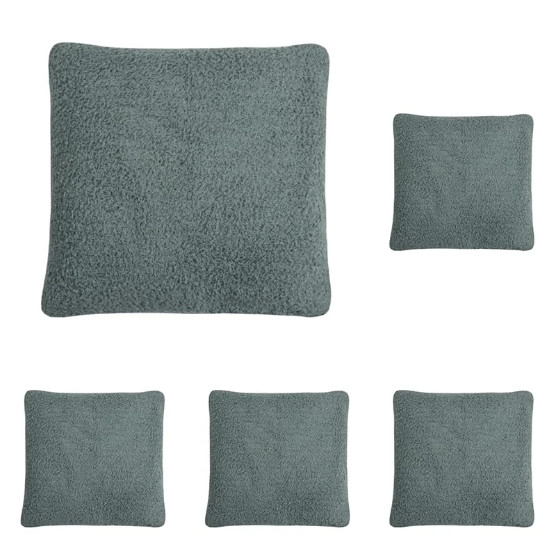Sleepdown Filled Cushion Boucle Chenille Soft Touch Fluffy Decorative Square Cushion Home Decor Sofa Bedroom 18" x 18" - Green - 45cm x 45cm (Pack of 5)