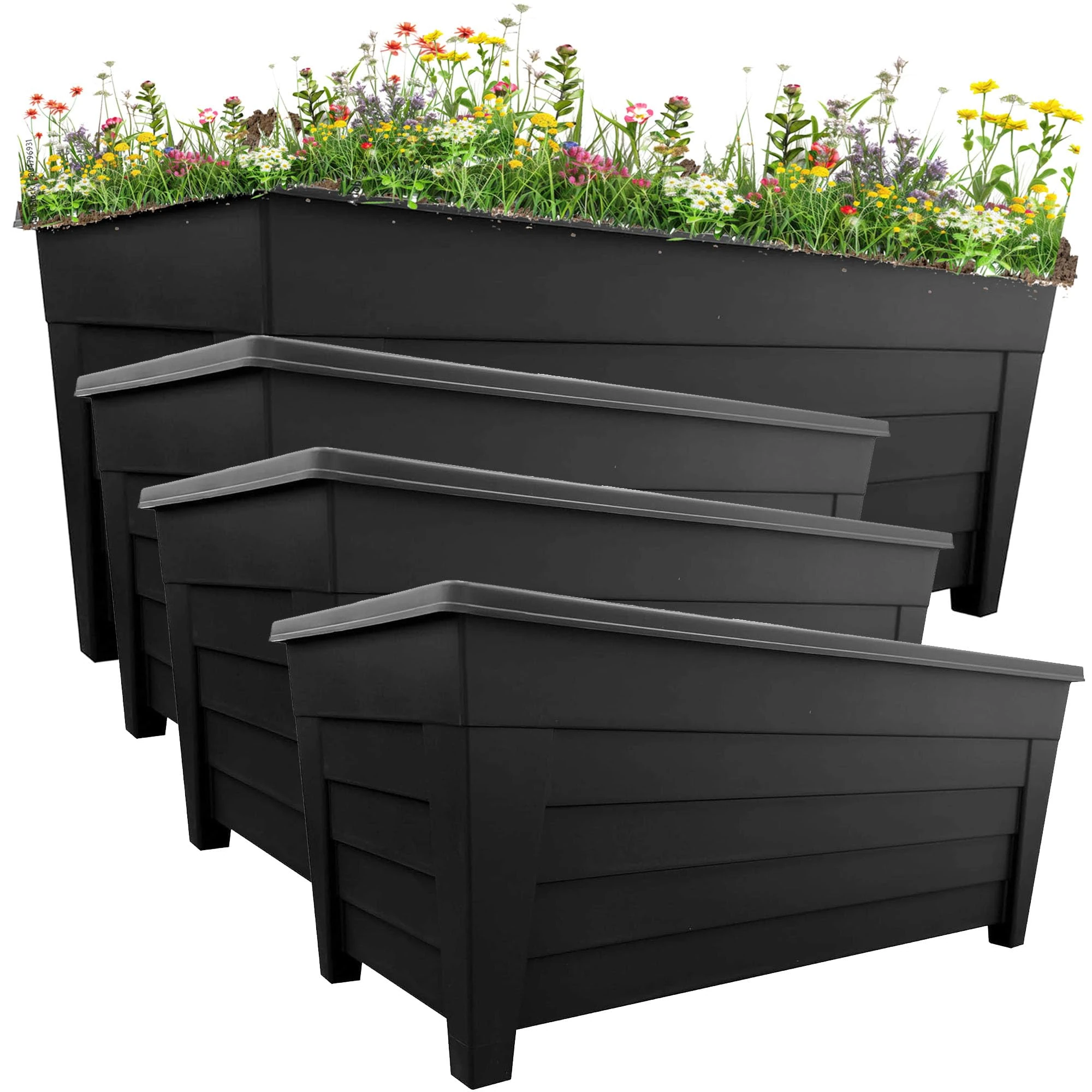 STORM TRADING GROUP 4 Black Large Grosvenor Trough Long Flower Planter For Home, Office, Balconies, Gardens, Greenhouses & Patios