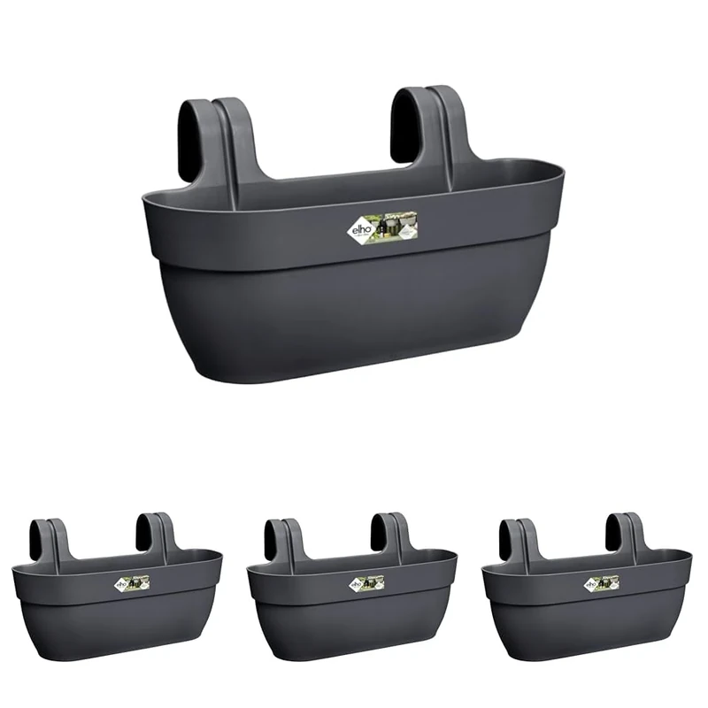 elho Vibia Campana Easy Hanger L 46 - Planter for Balcony & Outdoor - Ø 46.0 x H 26.5 cm - Black/Anthracite (Pack of 4)