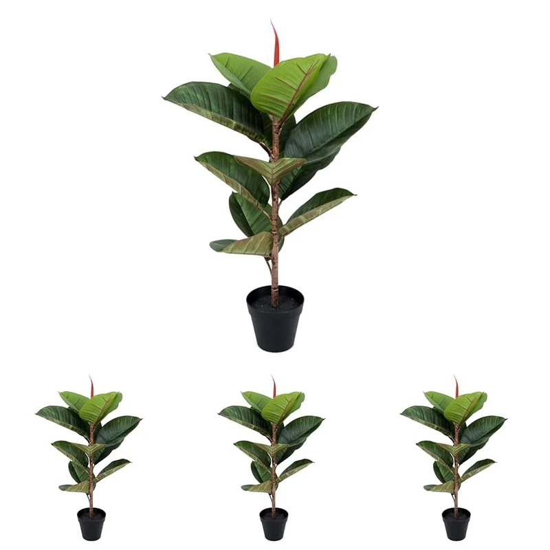 GreenBrokers Artificial Real Touch Rubber Tree x 13 leaves 70cm (Pack of 4)