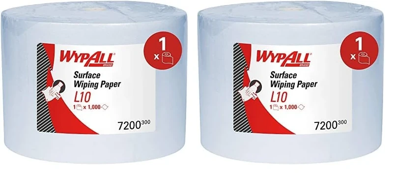 WypAll L10 Surface Wiping Paper 7200 - Jumbo Roll - 1 Blue Roll x 1,000 Paper Wipes (Pack of 2)