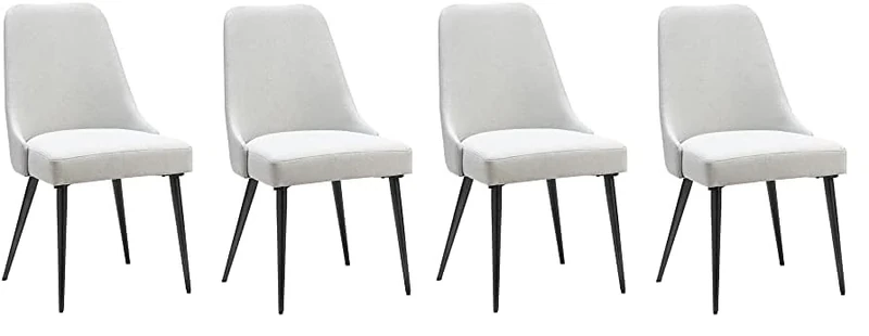 Ball & Cast Upholstered Kitchen Dining Chairs Set of 2, Modern Comfy Linen Padded Side-Chair w/Metal Frame, Ivory (Pack of 2)