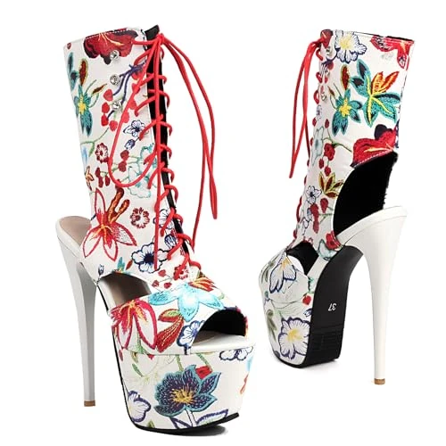 Ceciloroda 15.5cm Ultra-High Stiletto Heels Pole Dance Shoes Platform Sandals Lace up Ankle Wrap Stripper Heels for Women Exotic Patent Red Size 45