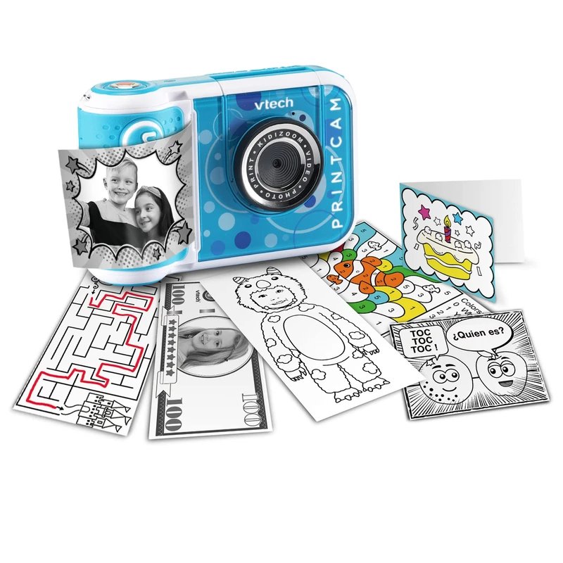 VTech - Kidizoom Print CAM Blue, Instant Photos and Videos Camera for children +5, Instant Printing, Templates, Effects, Frames, ESP Version