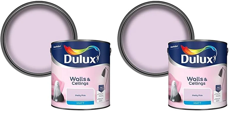 Dulux 500006 Matt Emulsion Paint For Walls And Ceilings - Pretty Pink 2.5L (Pack of 2)