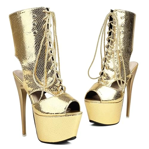 Ceciloroda 15.5cm Ultra-High Stiletto Heels Pole Dance Shoes Platform Sandals Lace up Ankle Wrap Stripper Heels for Women Exotic Patent Red Size 45