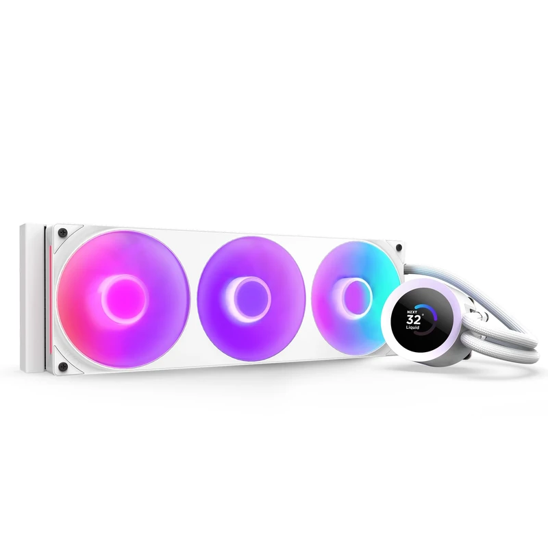 NZXT Kraken Plus 360 RGB – AIO CPU Liquid Cooler – 360mm Radiator – F360 RGB Core Single Frame Fan – Customizable 1.54" Square LCD – AMD® AM5, AM4 – Intel® LGA 1851/1700, 1200/115X – White