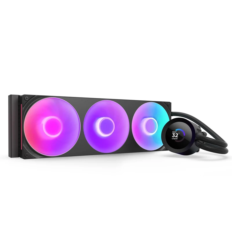 NZXT Kraken Plus 360 RGB – AIO CPU Liquid Cooler – 360mm Radiator – F360 RGB Core Single Frame Fan – Customizable 1.54" Square LCD – AMD® AM5, AM4 – Intel® LGA 1851/1700, 1200/115X – Black