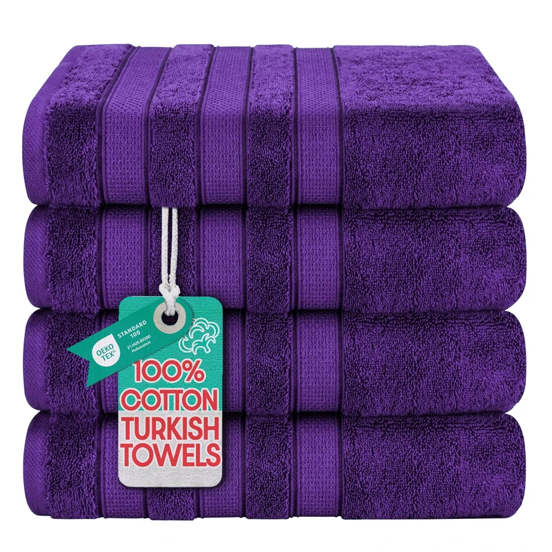 American Soft Linen Salem 100% Cotton Turkish 4 Piece Bath Towels for Bathroom, 600 GSM Soft Absorbent Quick Dry Bath Towel Set, Purple
