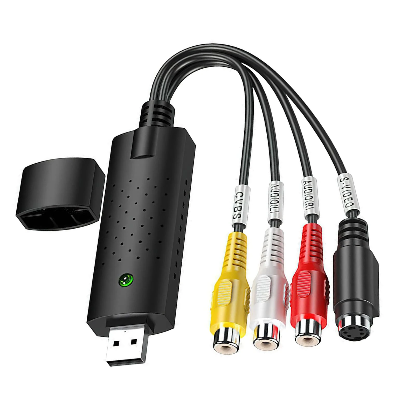 USB Video Capture Card, VHS to Digital Converter with USB 2.0 Plug & Play, Audio Video Grabber for Hi8 VHS Mini DV VCR to DVD, RCA S-Video Adapter Compatible with Mac Windows 10 Vista