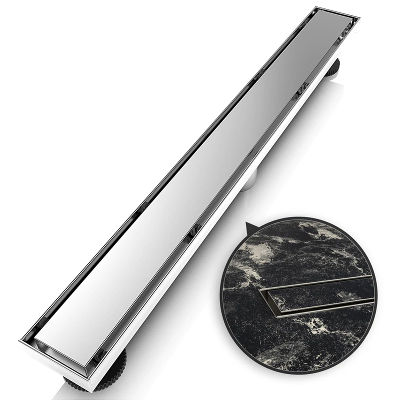 WEBANG 36 Inch Linear Shower Drain Rectangular Floor Drain with Accessories Reversible 2-in-1 Cover Tile Insert Grate Removable SUS304 Stainless Steel CUPC Certified Brushed