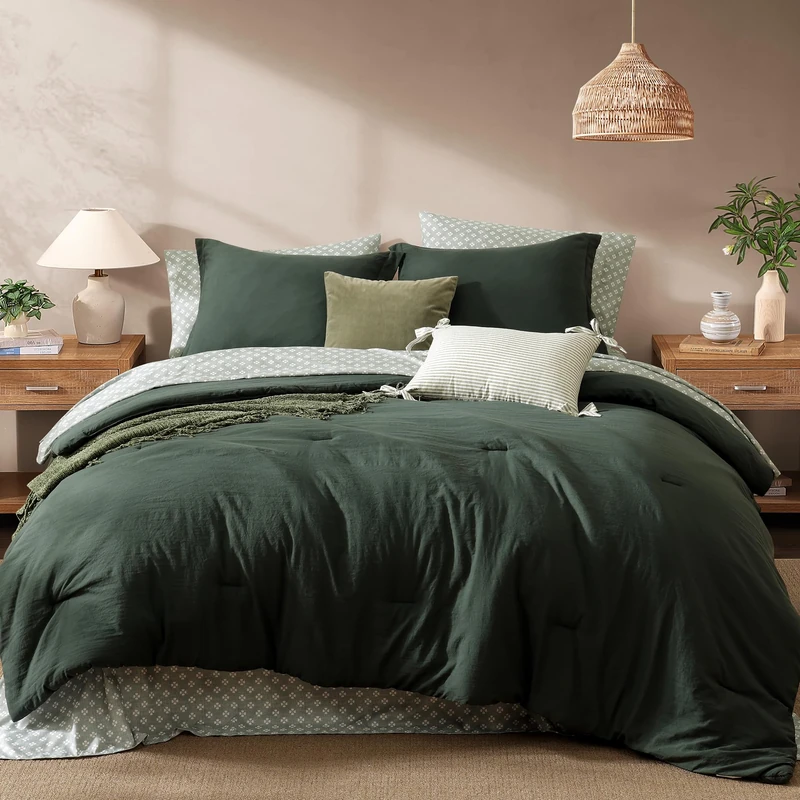 Monbix Queen Comforter Set - 7 Pieces Soft Bed in a Bag Queen Bedding Sets