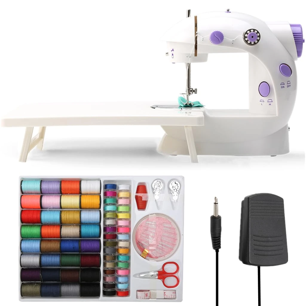 Mini Sewing Machine, Household Sewing Machines with Extension Table for Beginners, Two Threads Double Speed Portable Electric Sewing Machine with Sewing Kit for DIY Crafts