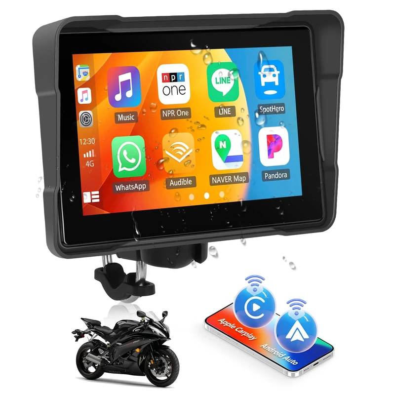 CAMECHO Motorcycle Carplay Screen, Wireless Car Play & Android Auto, 5" Portable Car Stereo for Motorbike, IP67 Waterproof Touchscreen, Dual Bluetooth, EQ, Voice Control, Mirror Link