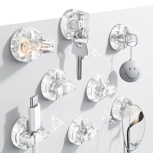 8-Pack Magnetic Cable Clips [1S Snap-On] Cord Holder, LISEN Desk Organizers and Accessories with 4 Extra Strong Adhesive Pads, Wire Organizer for Nightstand, Home, Wall, Car, Desktop,Transparent