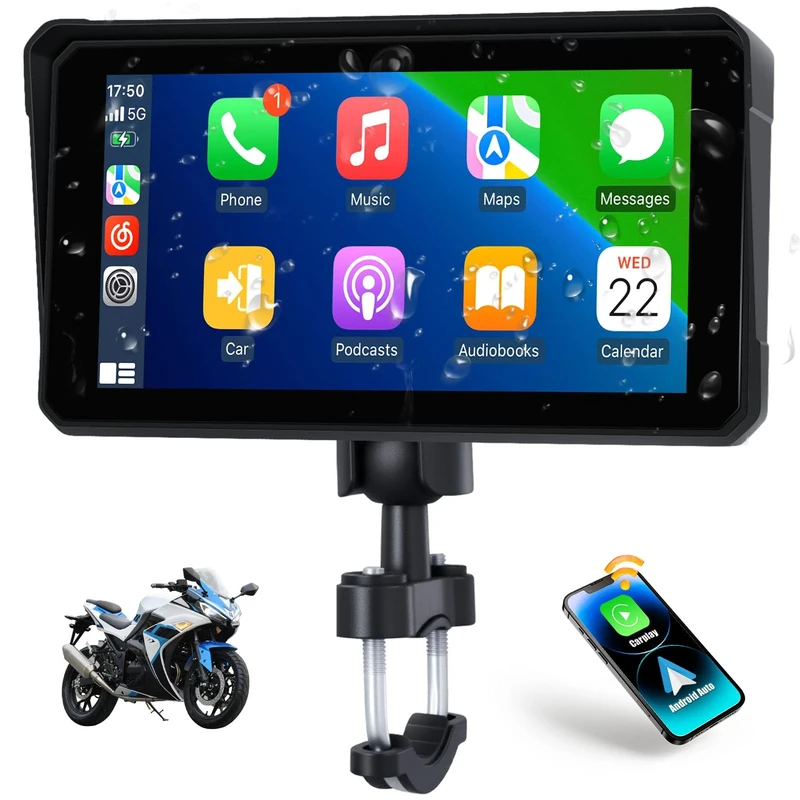 CAMECHO 6" Motorcycle Carplay Screen, Wireless CarPlay & Android Auto, HD 1440 * 720 IP68 Waterproof Touchscreen, Portable Car Play Stereo for Motorbike, Bluetooth Trans, Voice Control, Mirror Link