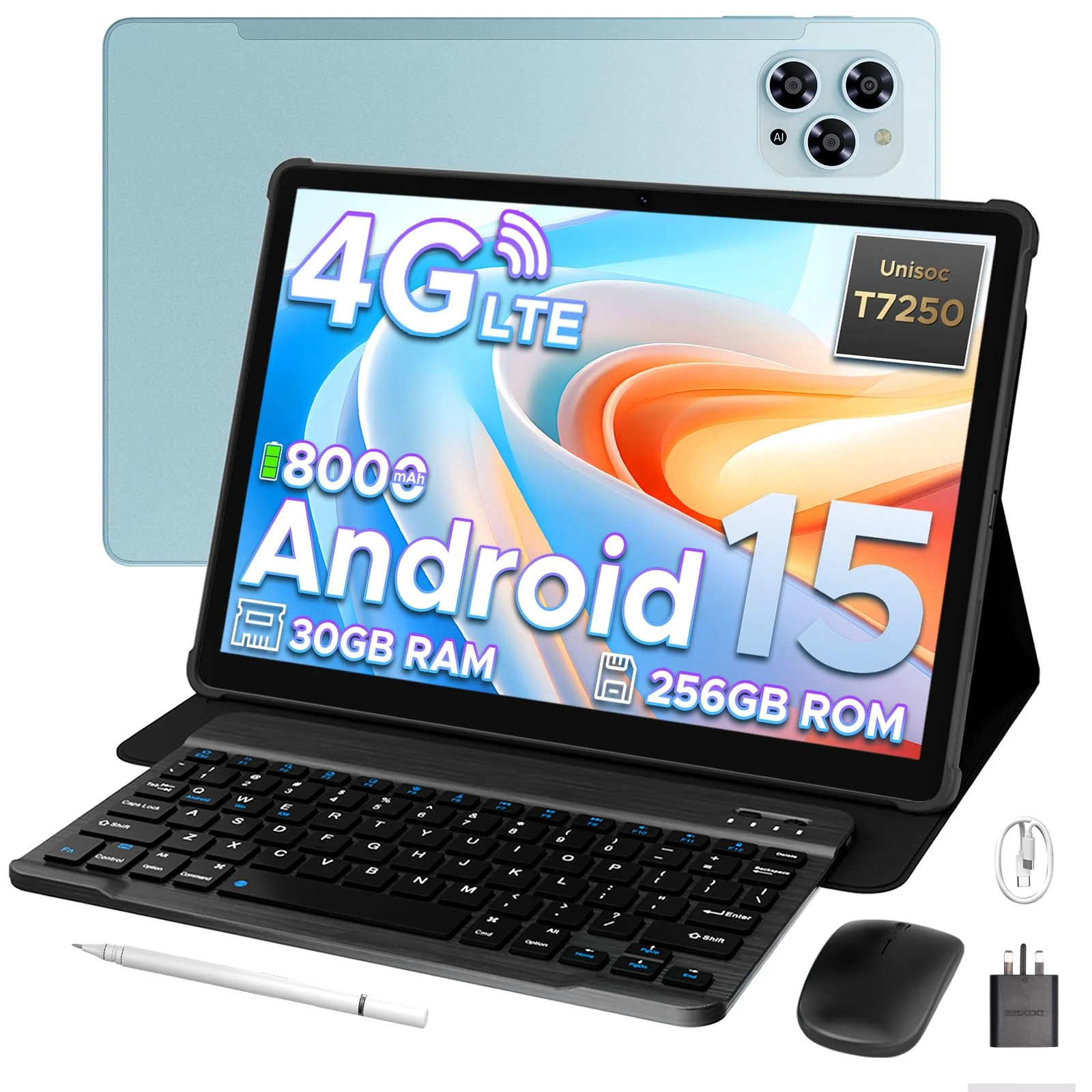 DOOGEE TAB G6 11 inch Android 15 Tablet, 30GB+256GB/2TB tablet with sim card slot, 8000mAh & T7250 Octa Core Android Tablets, 4G LTE+Widevine L1+BT 5.0+GPS, Tablets with Keyboard, Pen, Mouse & Case