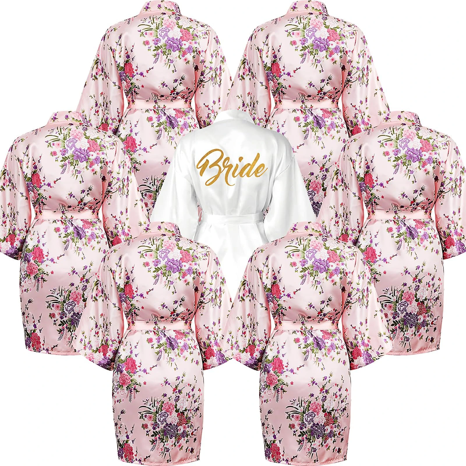 YFNVH Pack of 7 Bridesmaid Dressing Gowns for Wedding, Bridesmaid Robe Sets, Silk Satin Bridal Shower Robe Dressing Gown Short for Bridal Shower, Spa & Honeymoon