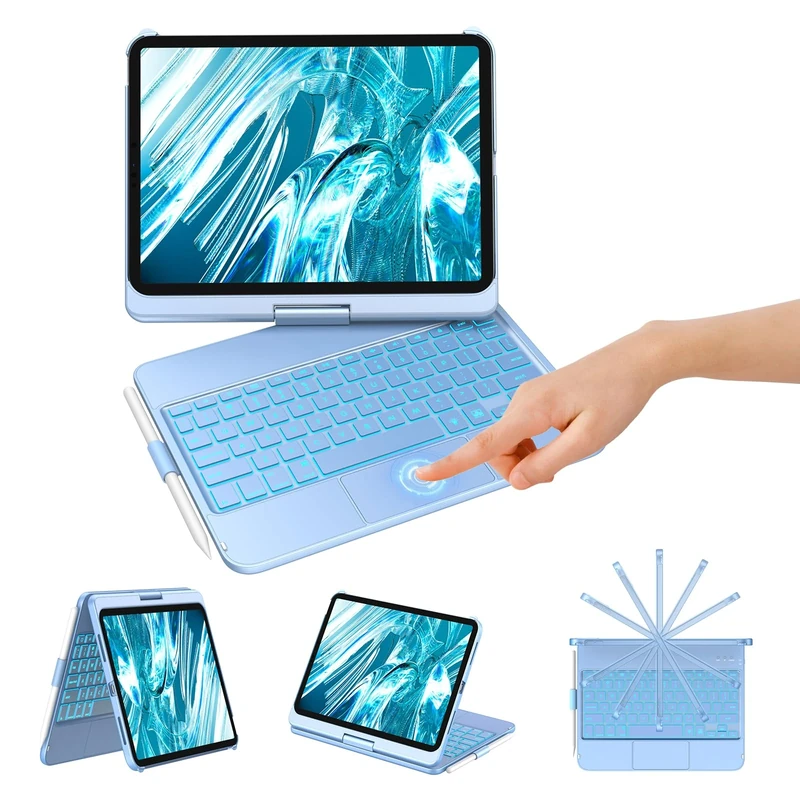 KBCASE Keyboard Case for iPad 10th/A16 11th Generation - 360° Rotatable With Trackpad for 10.9"/11" 2022-2025, 7 Backlit, UK Layout