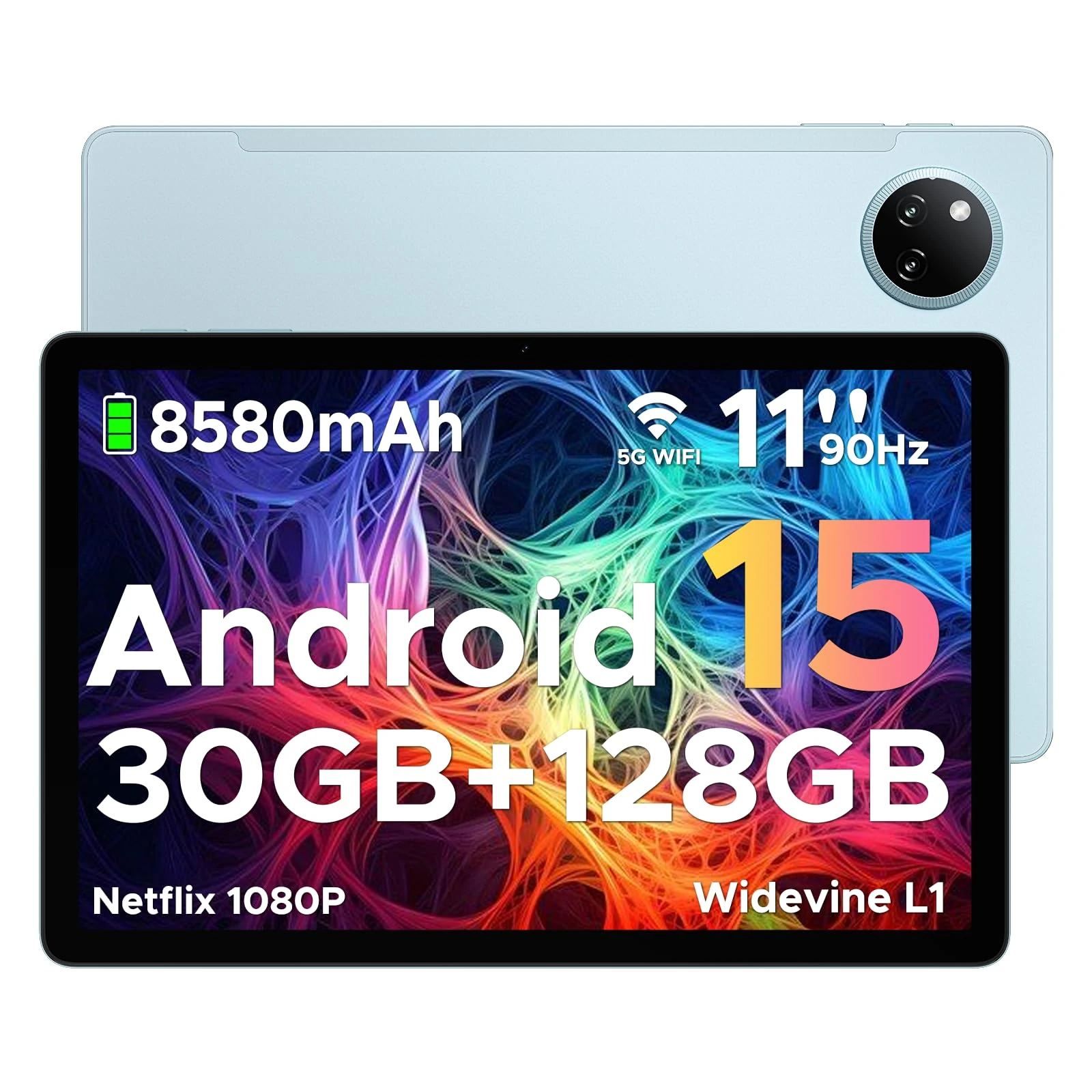 DOOGEE Tab A9 Pro+ Android 15 Tablet, 11 Inch Tablets with 90Hz HD Display, 30GB RAM+128GB ROM/2TB, 8580mAh Tablet, Octa Core, 5G WiFi Android Tablets, Widevine L1, Dual Speaker/Face ID/OTG - BLUE