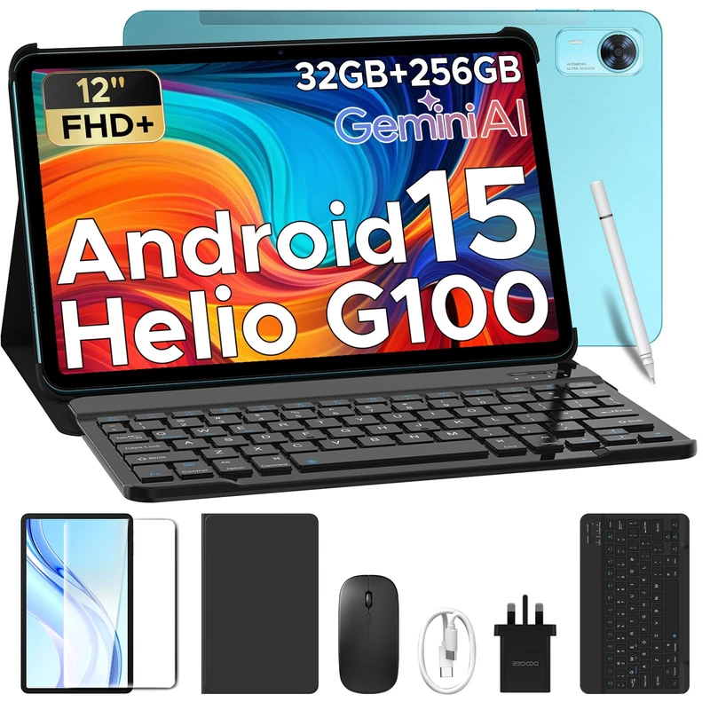 Tab E3+ Tablet with Keyboard, Helio G100 Android Tablets 12 Inch Android, 32GB+256GB/2TB, 2.4K AI Tablets Octa-Core, 90 Hz Tablet With SIM Card Slot, 8800mAh, 7.6mm/Quad Speakers/Face ID