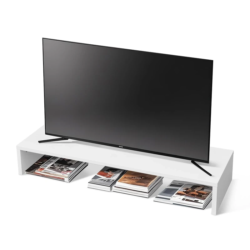 Awhtixbo TV Attachment with Riser, PC Shelf Attachment, Screen Raiser, High Gloss, Ideal for TV Raisers and Desk Organisation, White: 90 x 35 x 15 cm