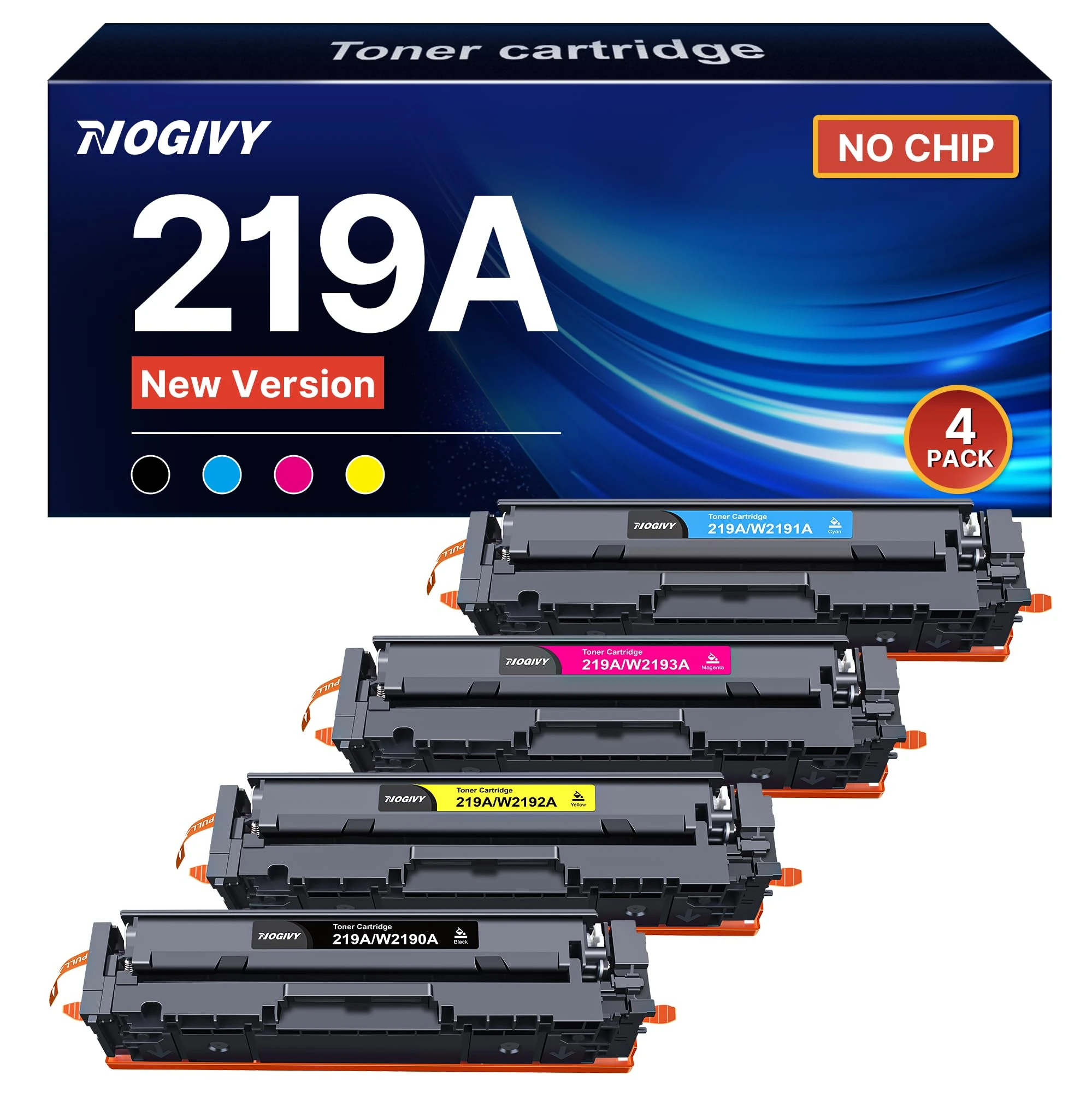 NOGIVY 219A Toner Cartridges Replacement for HP 219X 219A Toner Compatible with HP Color Laserjet Pro MFP 3302FDWG 3302SDWG 3302FDNG 3202DW 3302FDW 3302SDW 3302FDN (Black Cyan Yellow Magenta, 4-Pack)