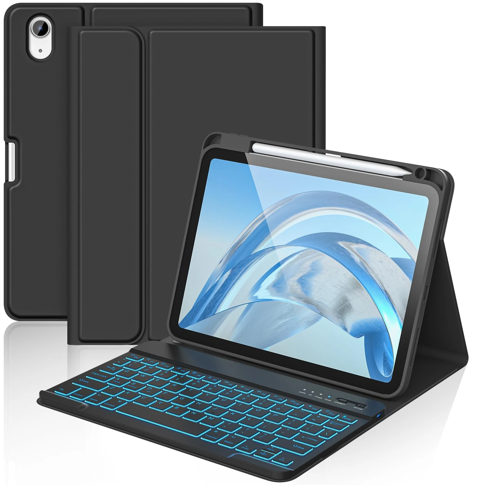 aMZCaSE for iPad A16 11th Generation 2025/10th Keyboard Case with 2022(10.9/11 Inch),7 Colors Backlight Detachable Folio Keyboard Cover,UK Layout with Pen Holder for iPad 10/11 Gen (Black)