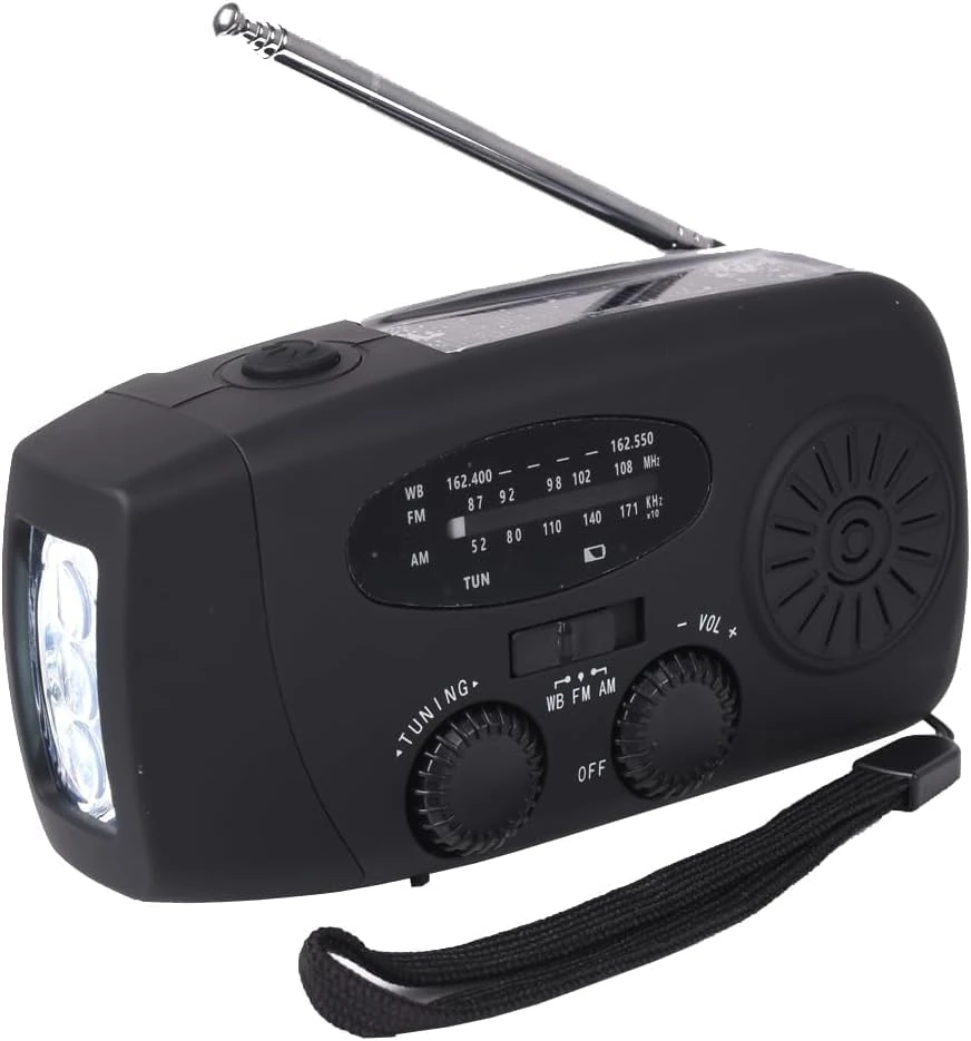 2000mAh High Capacity Rechargeable Radio Solar Emergency Hand Crank Radio with LED Flashlight for Household and Outdoor Camping, Hiking,AM/FM NOAA Portable Weather Radio (Black)