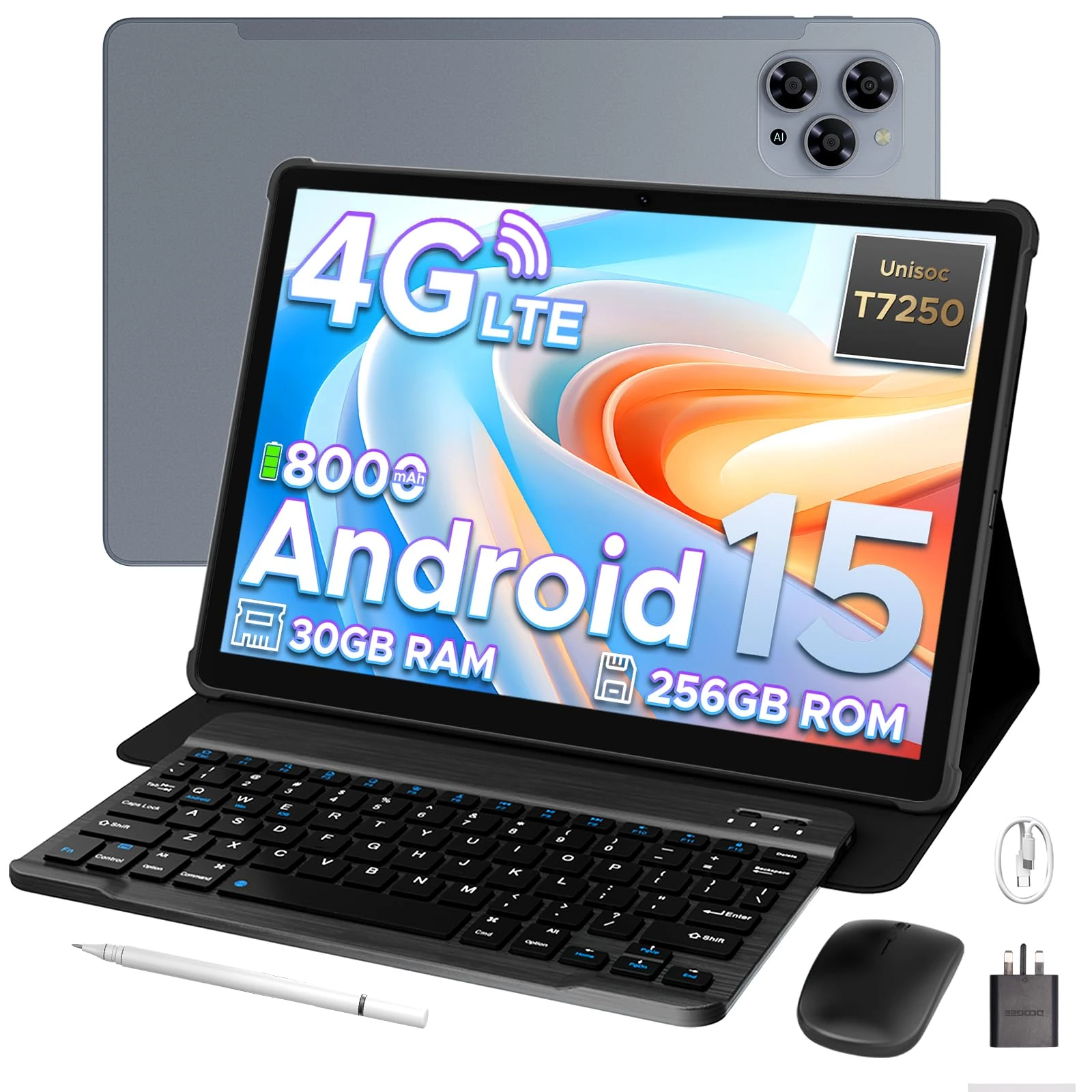 DOOGEE TAB G6 11 inch Android 15 Tablet, 30GB+256GB/2TB tablet with sim card slot, 8000mAh & T7250 Octa Core Android Tablets, 4G LTE+Widevine L1+BT 5.0+GPS, Tablets with Keyboard, Pen, Mouse & Case