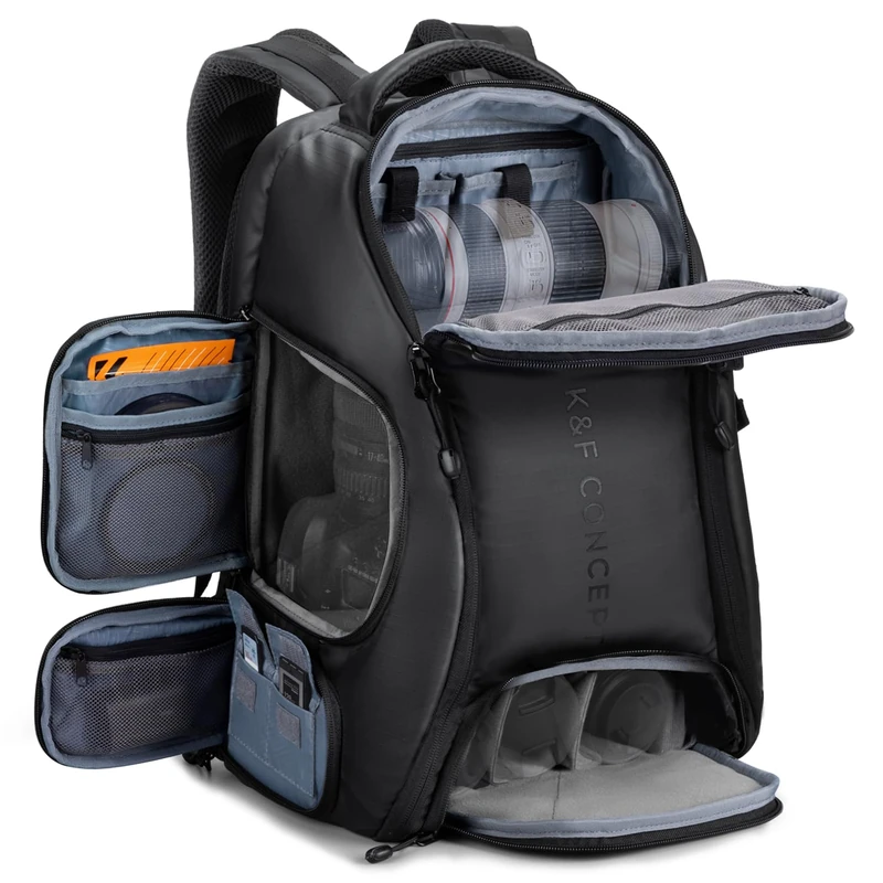 K&F CONCEPT Camera Backpack,Camera Bags for Photographers Large Capacity with Raincover (02-all-black, Large) - Image 1
