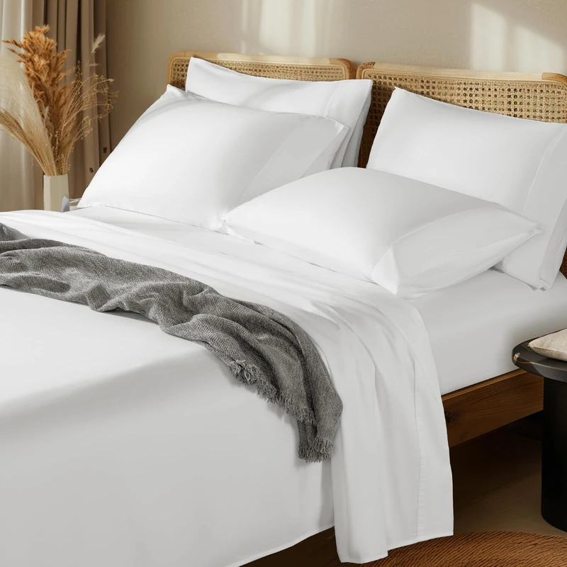 LBRO2M 1000 Thread Count 100% Egyptian Cotton Sheets Set 6 Piece Sets King Bed Sheet Deep Pocket Sheet Set 16" Soft Comfortable All Season (King, White)
