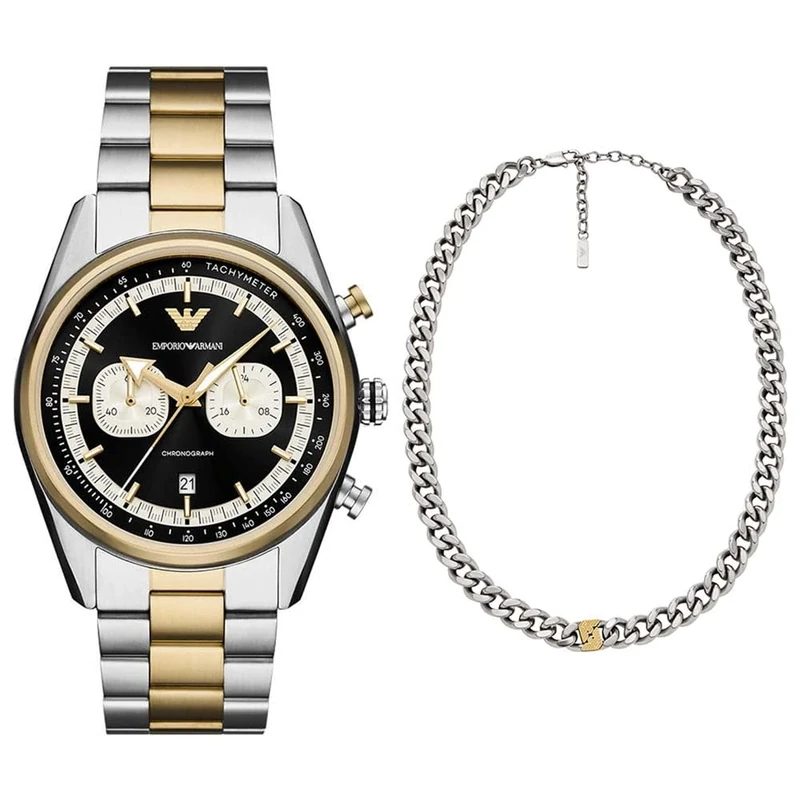 EMPORIO ARMANI Men's Two-Tone Stainless Steel Watch and Necklace, Set