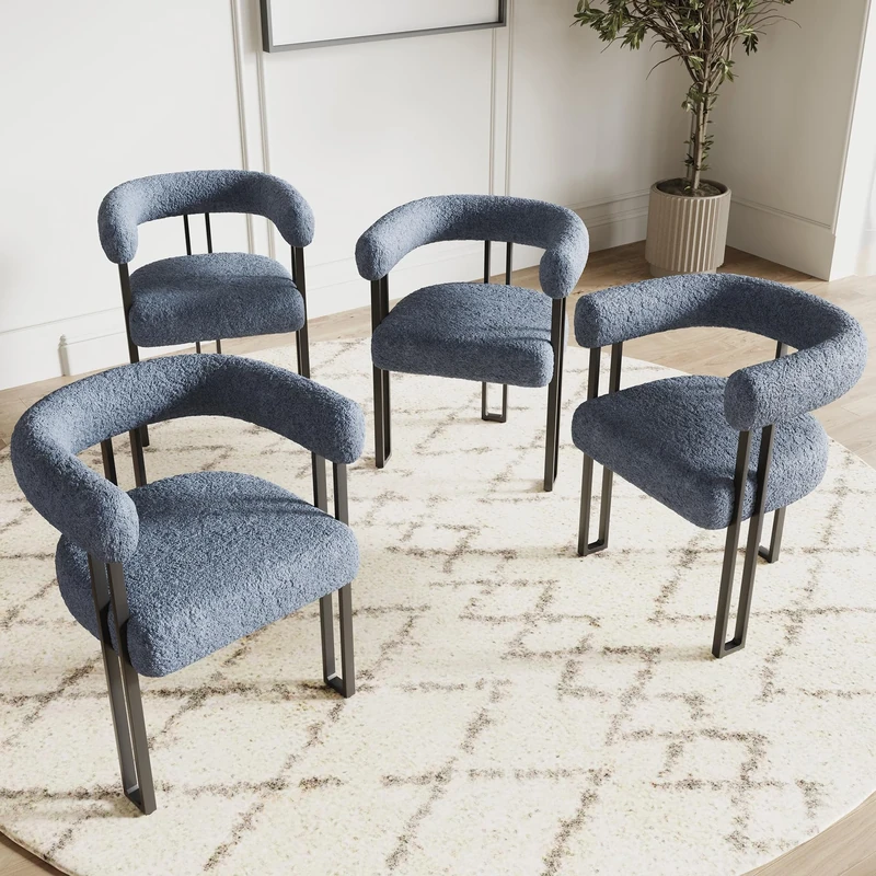 Farini Dining Chair Set of 4, Velvet Upholstered Accent Chairs for Living Room, Kitchen & Makeup Vanity, Comfy Side Chairs with Sturdy Legs, Blue
