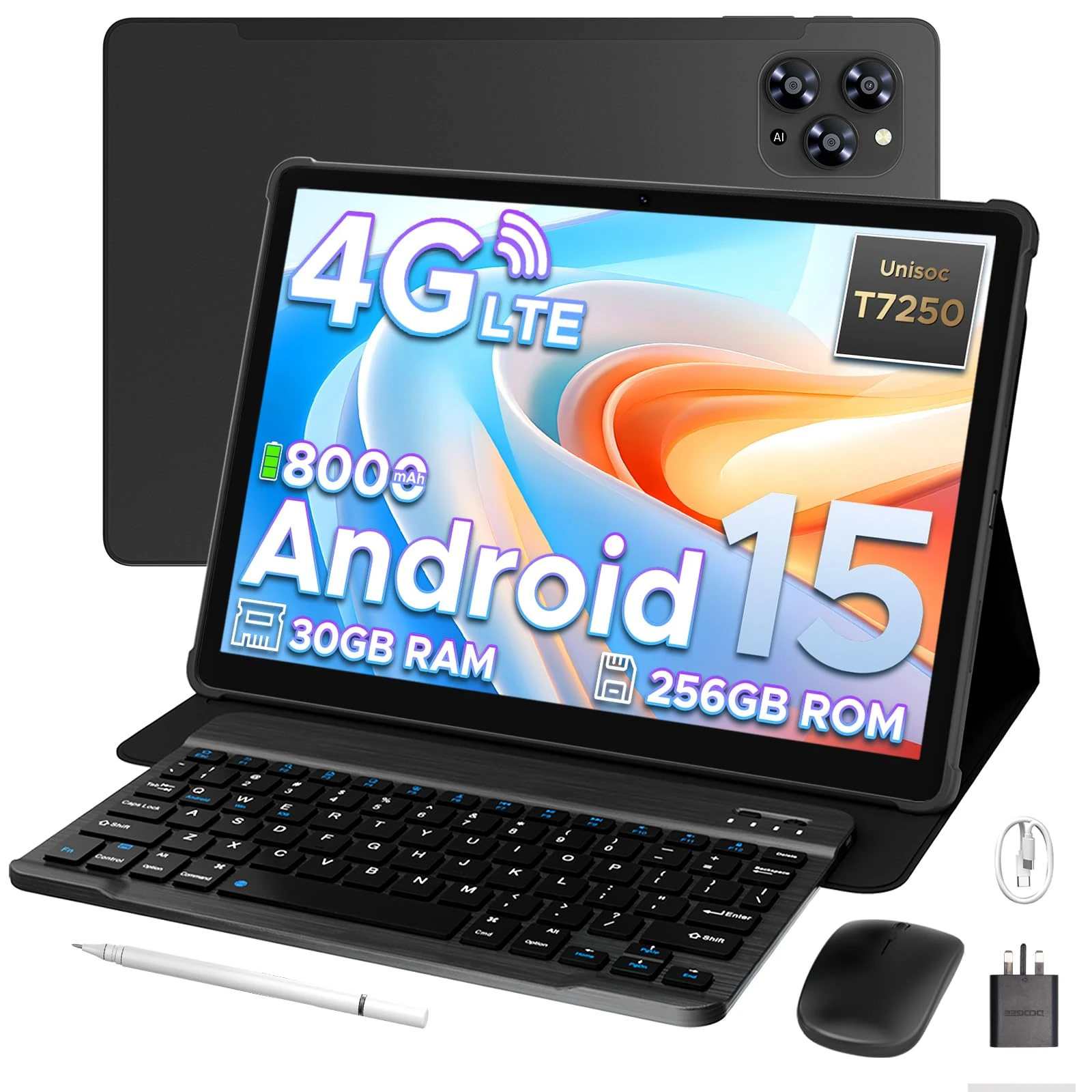 DOOGEE TAB G6 11 inch Android 15 Tablet, 30GB+256GB/2TB tablet with sim card slot, 8000mAh & T7250 Octa Core Android Tablets, 4G LTE+Widevine L1+BT 5.0+GPS, Tablets with Keyboard, Pen, Mouse & Case