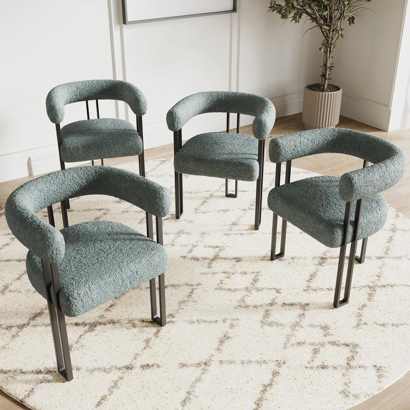 Farini Dining Chair Set of 4, Velvet Upholstered Accent Chairs for Living Room, Kitchen & Makeup Vanity, Comfy Side Chairs with Sturdy Legs, Green