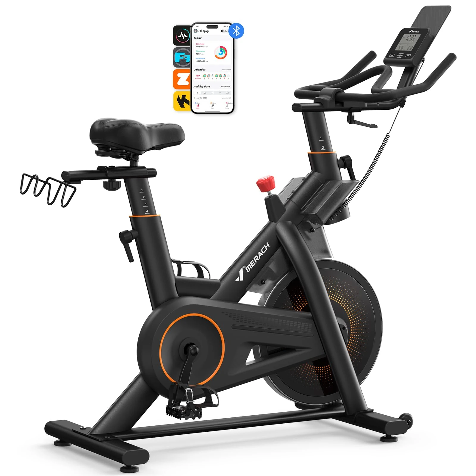 MERACH Heavy Duty Magnetic Exercise Bike with 30% Heavier Flywheel | 50% Enhanced Training Efficiency, 350 lbs Weight Capacity - Exclusive APP Customization Plans & LCD Display Indoor Spin Bike