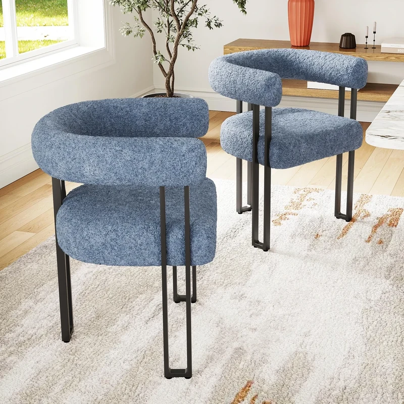 Farini Dining Chair Set of 2, Velvet Upholstered Accent Chairs for Living Room, Kitchen & Makeup Vanity, Comfy Side Chairs with Sturdy Legs, Blue