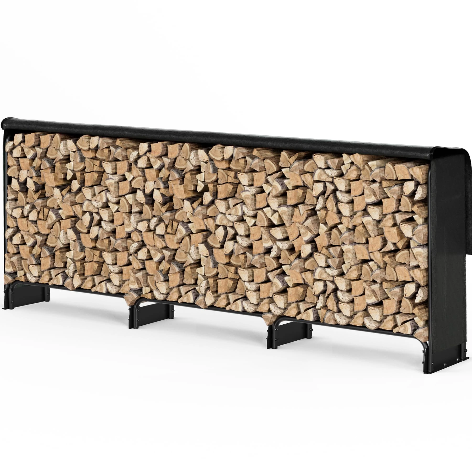 VOUNOT® Firewood Log Rack with Waterproof Cover, Metal Log Store Outdoor, 300 x 116 x 26 cm, Black