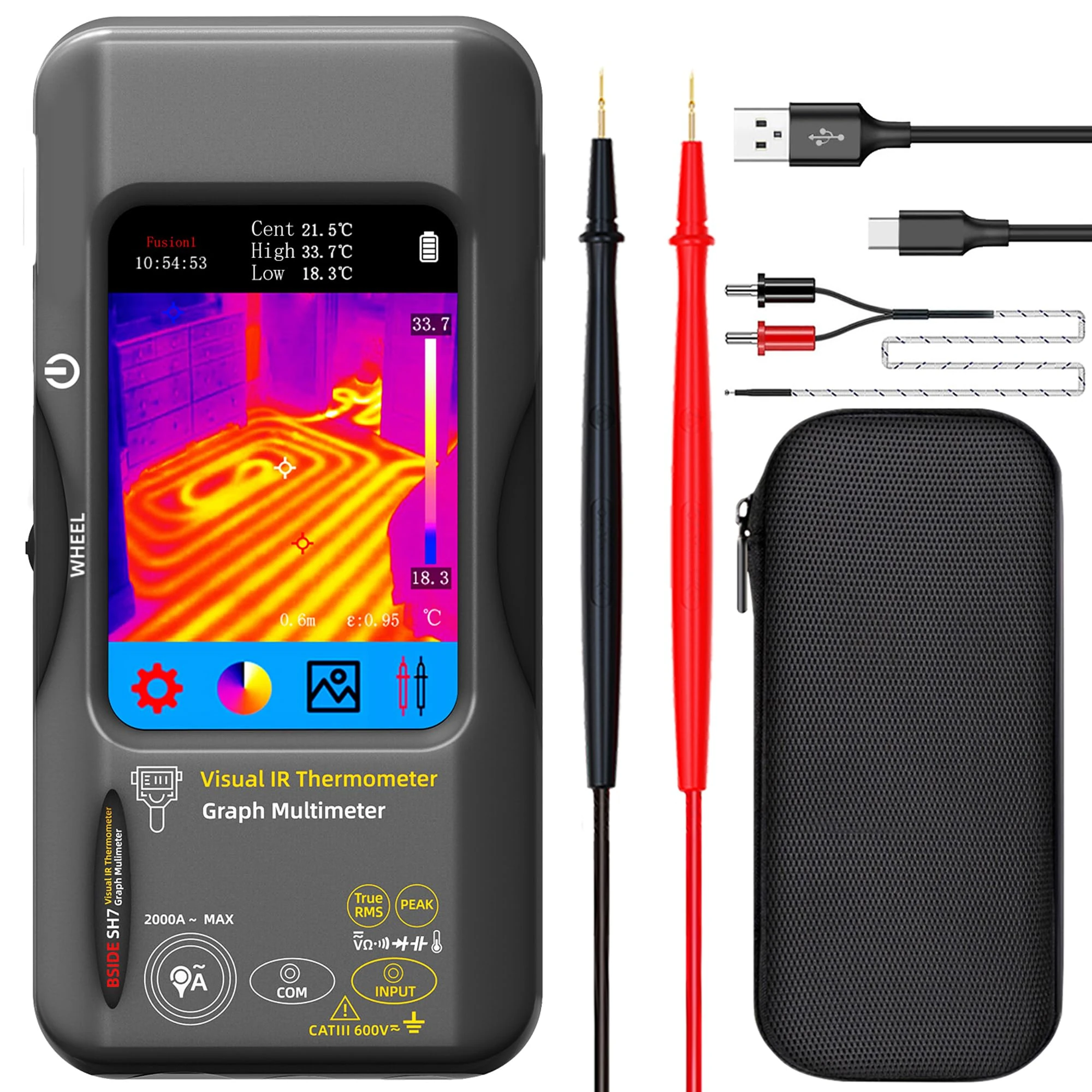 BSIDE SH7 Thermal Imaging Camera 320×320 Resolution With 20000 Words Multimeter Function 3.98'' TFT Touchscreen 25Hz Infrared Thermal Camera (-20-550℃) 15 Thermal Palettes True RMS Digital Multimeter